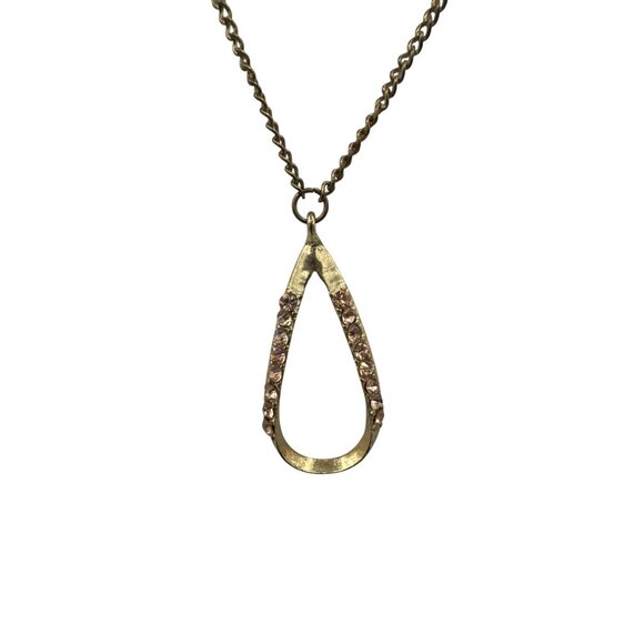 Gold-Tone Rhinestone Teardrop Pendant Necklace Adjustable Chain Lobster Clasp - Picture 1 of 5